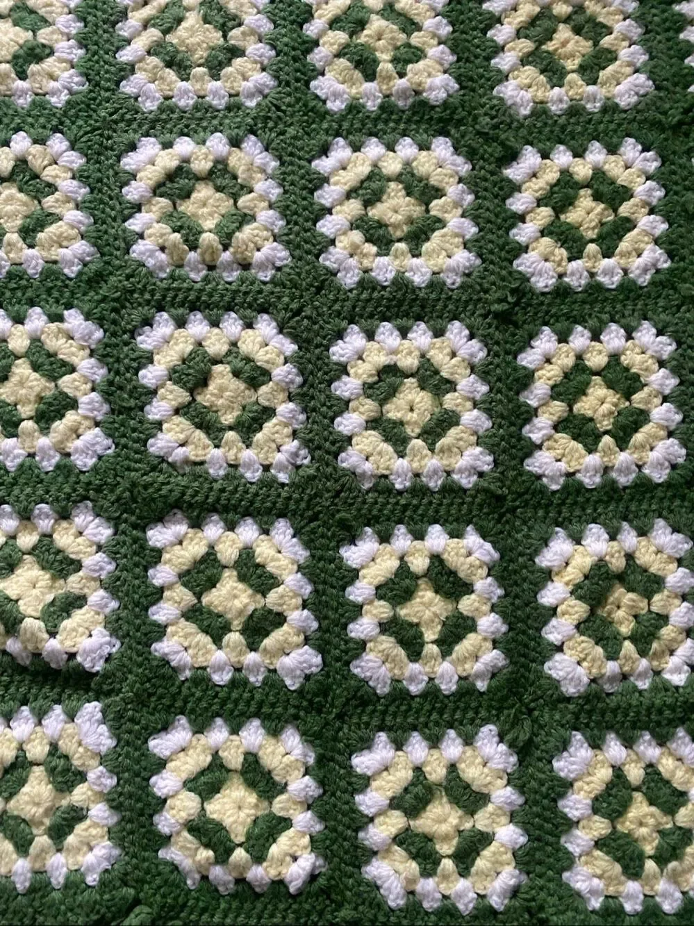 Handmade Crochet Afghan Granny Square Diamond Shape Throw Blanket 58x67 Retro Bo